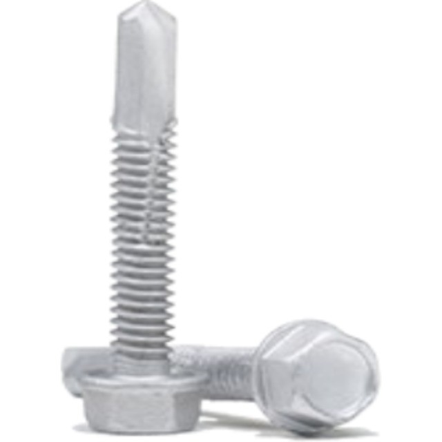 Stainless steel self-drilling screw with hex washer head, fine thread